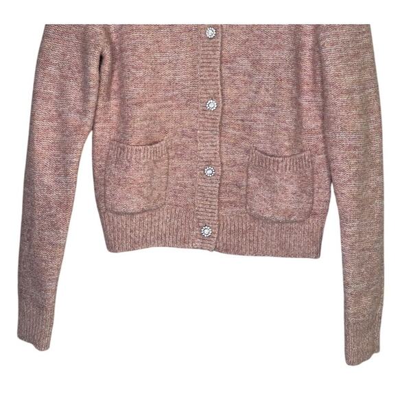 J.Crew Shimmer Lady Cardigan Sweater Crystal Buttons XS Rose Blush Metallic - Picture 3 of 16
